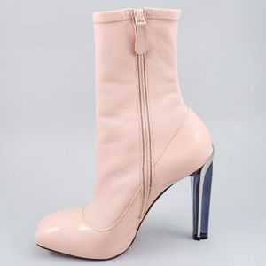 Alexander McQueen Blush Leather Plexi Heel Boots